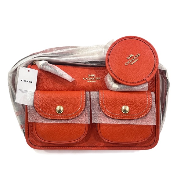 COACH Pennie Crossbody With Coin Case Gold/Mango Leather Style C5778 - Picture 13 of 14